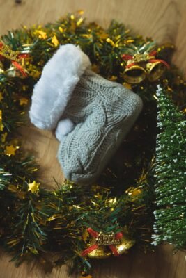 booties and green christmas wreath